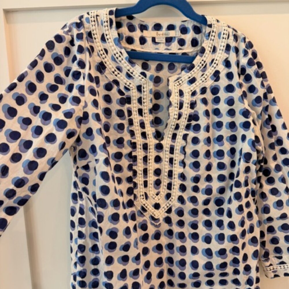 Womens Boden Blue and White Polka Dot Beach Coverup, 2R - Picture 3 of 5